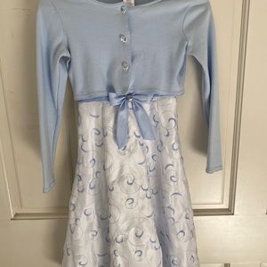 Girls Blue & White Jenny & Me Special Occasion Dress Size 8 With Matching Bolero